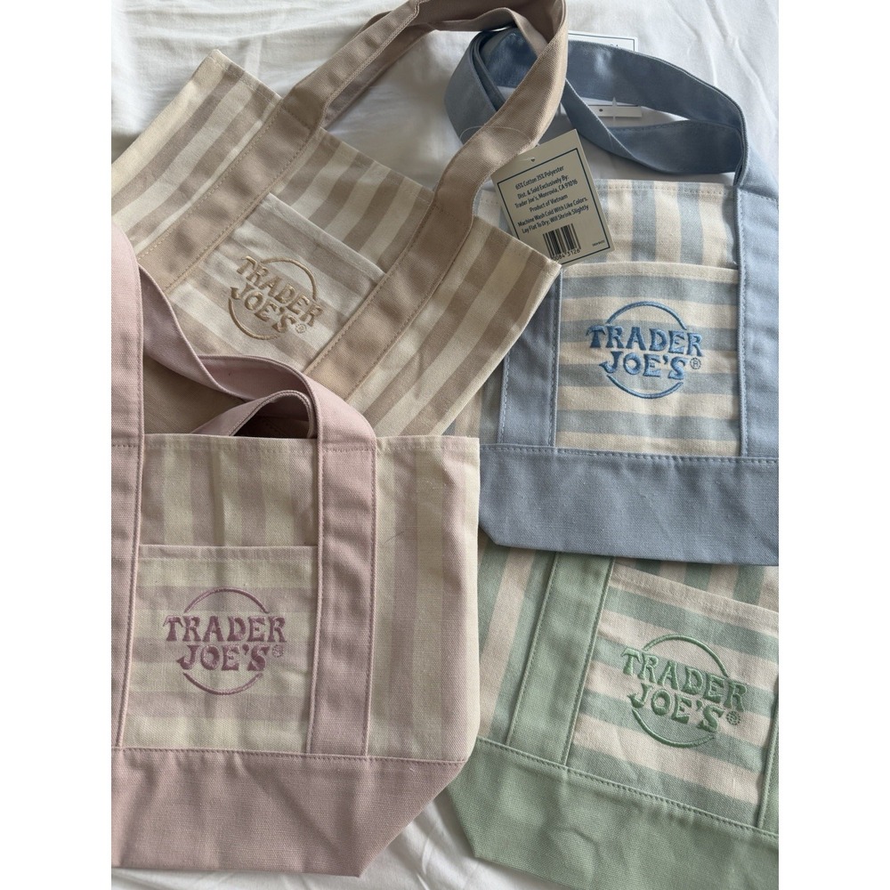 Trader Joes Lot Of 4 Summer 2026 Mini Tote Striped Canvas Bags